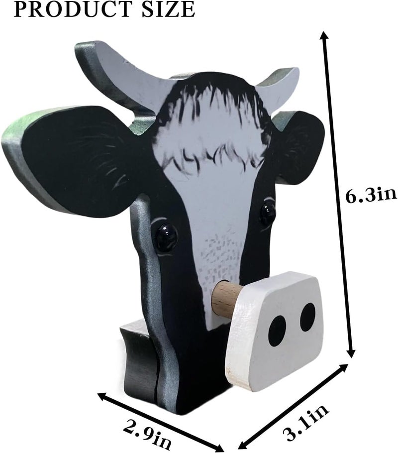 HyeeArt Wooden Animal Glasses Holder , Newsukie - Cute Solid Pine Wood Eyeglasses Stand,Carving Sunglasses Eyeglass Display Stand,Newsukie Creative Gift Glasses Holder for Desk (Flowers Highland Cow) (Cow-1) - Image 2
